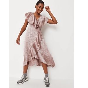 NWT MISSGUIDED RUFFLE WRAP MIDI DRESS PILKA DOT 4